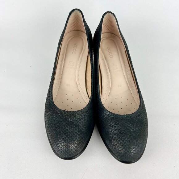 Ecco Womens Dress Pumps Black Snake Print Leather Block Heel size 38 US 7 - Picture 2 of 16
